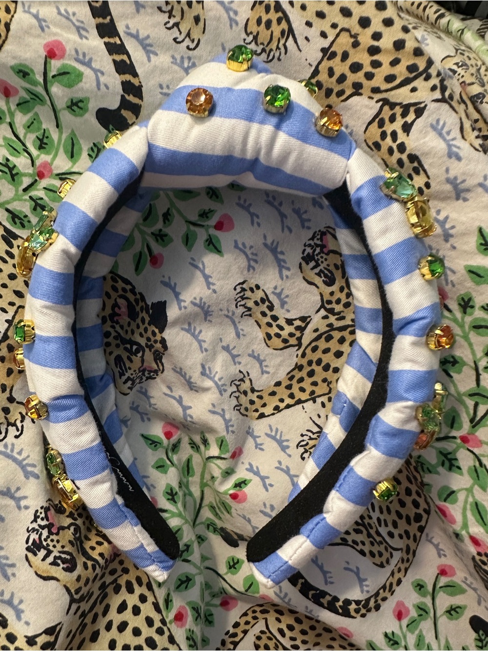Rare Brianna Cannon Mykonos Stripe Jeweled Pineapple Knot Headband